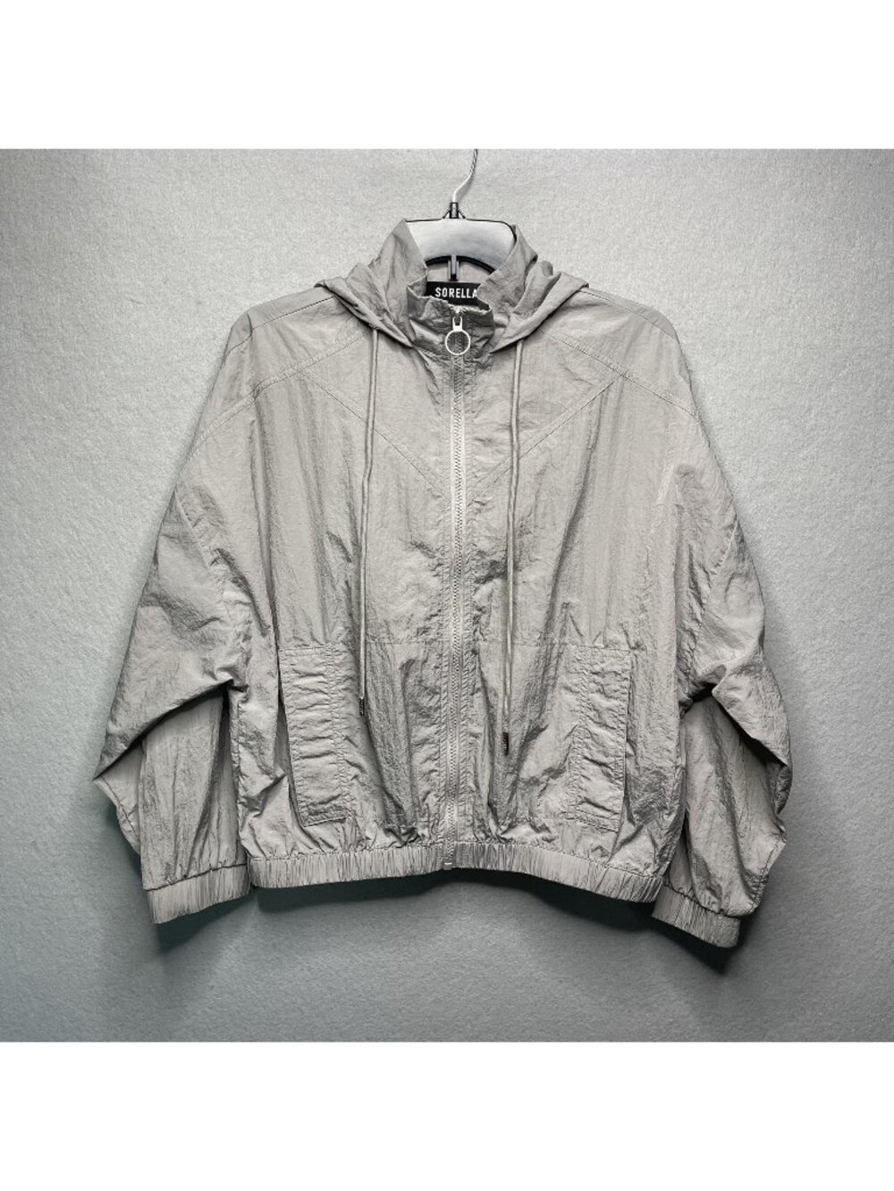 Sorella Gray Hooded Lightweight Nylon Jacket M  Full Zip Hood Casual Style